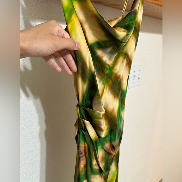 Zara Satin Effect Asymmetrical Satin Dress Size Medium Cowl Neck Multicolor - Picture 7 of 9